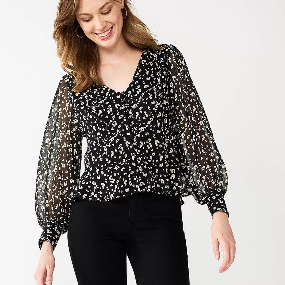 Nine West Long-sleeve Animal Print Blouse - 2XL